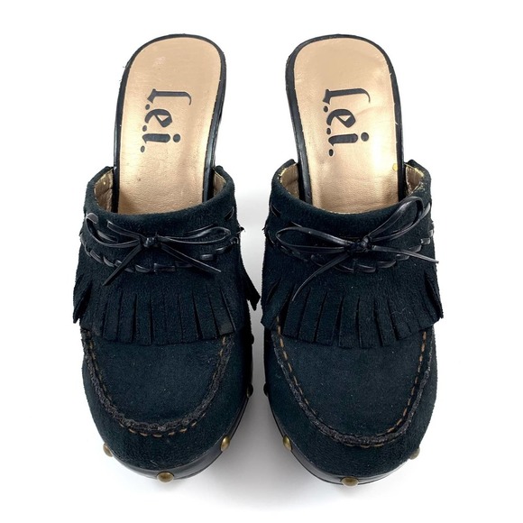 90's vintage L.E.I platform Mary Jane black tassel clogs - Picture 4 of 11